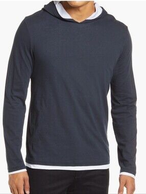 Vince. Men's Navy Hooded Long-Sleeve Tee Size L